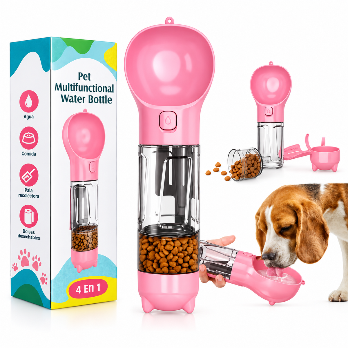 BOTELLA PORTÁTIL 4 EN 1 MULTIFUNCIONAL PARA MASCOTAS